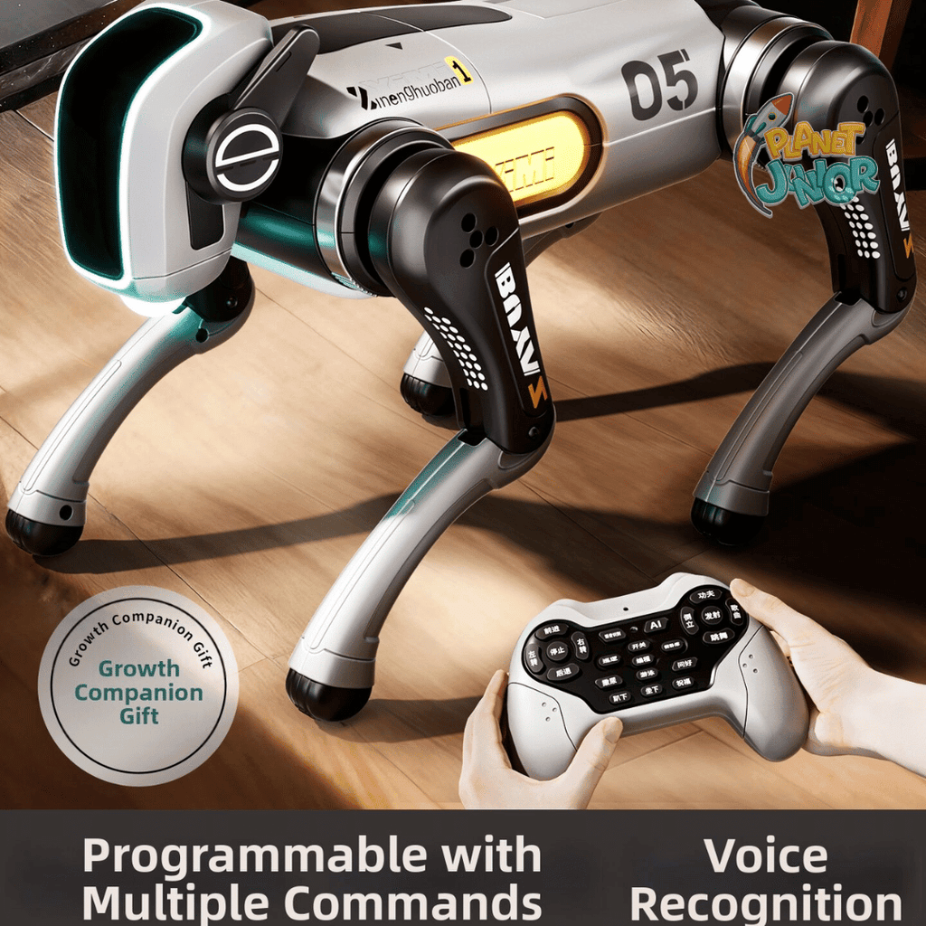 AI Smart Bionic RC Robot Dog – Programmable Robot Pet with LED Lights, Music & Stunt Actions