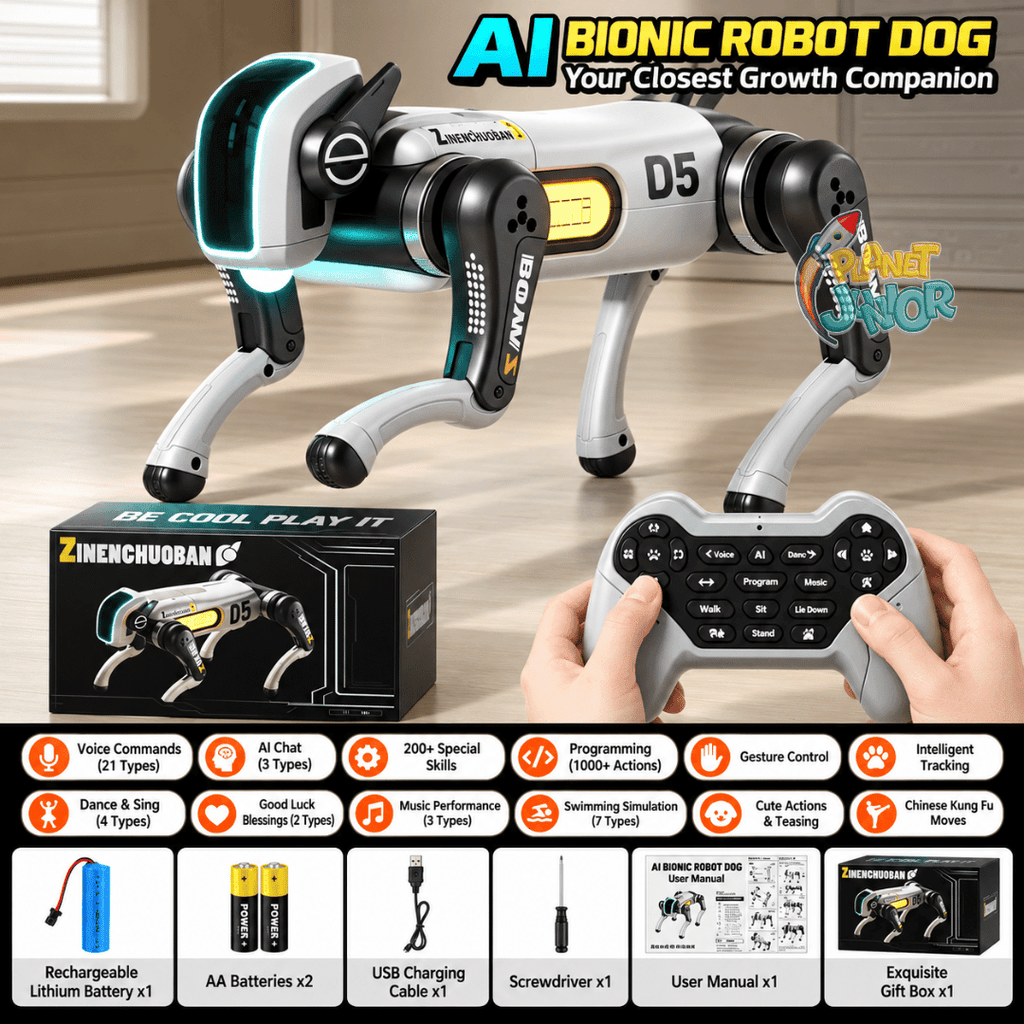 AI Smart Bionic RC Robot Dog – Programmable Robot Pet with LED Lights, Music & Stunt Actions
