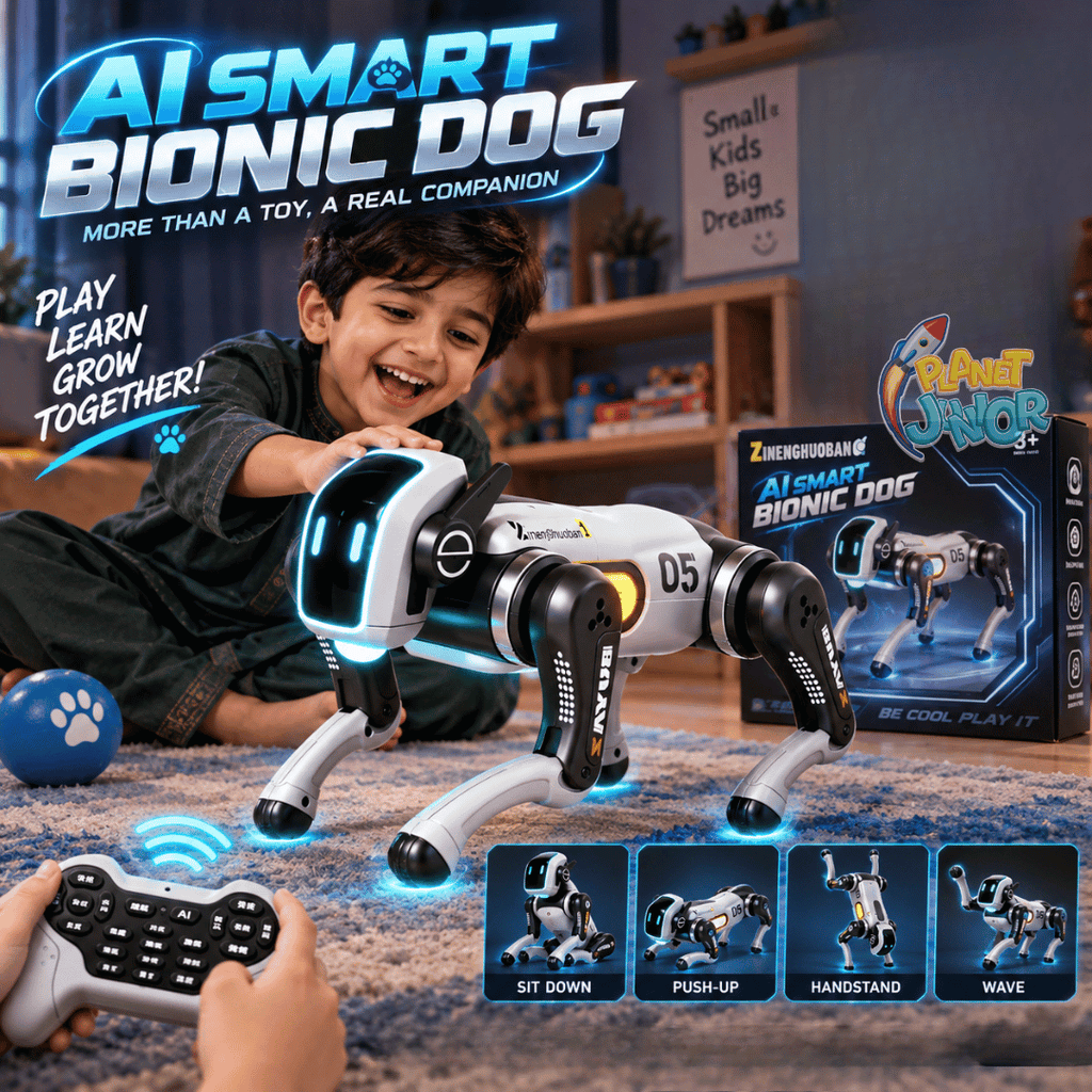 AI Smart Bionic RC Robot Dog – Programmable Robot Pet with LED Lights, Music & Stunt Actions