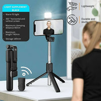 4-in-1 Stainless Steel Selfie Stick Tripod with LED Light & Wireless Remote
